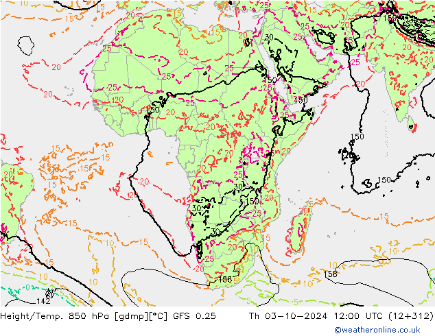 Z500/Rain (+SLP)/Z850 GFS 0.25  03.10.2024 12 UTC