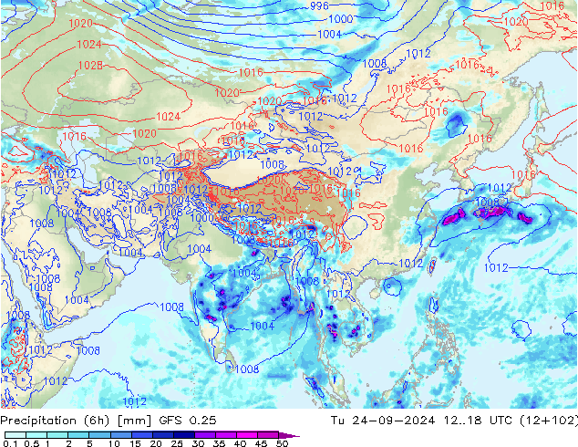 Z500/Rain (+SLP)/Z850 GFS 0.25 Tu 24.09.2024 18 UTC