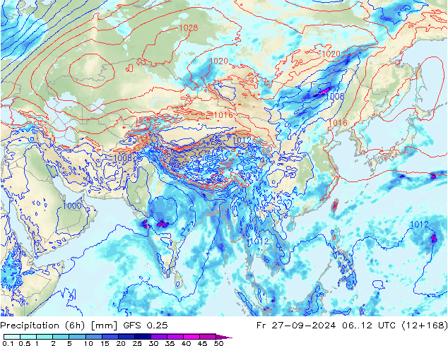 Z500/Rain (+SLP)/Z850 GFS 0.25 Fr 27.09.2024 12 UTC