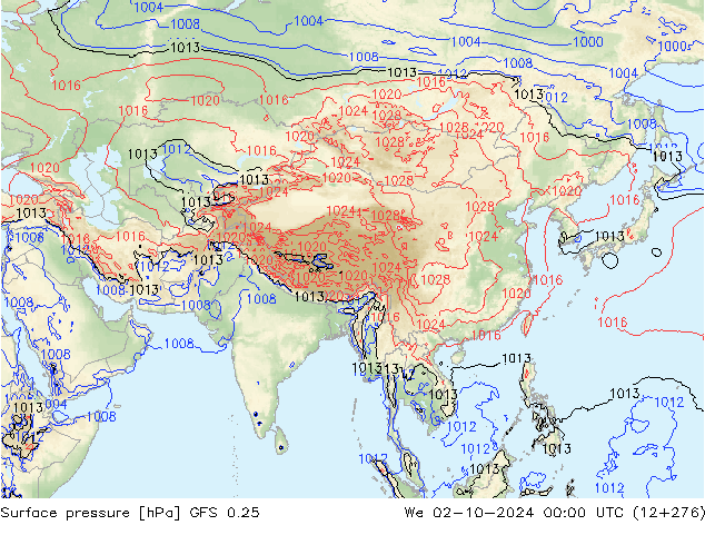 Yer basıncı GFS 0.25 Çar 02.10.2024 00 UTC