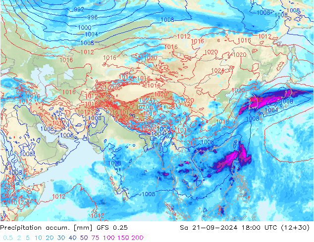 Precipitation accum. GFS 0.25 So 21.09.2024 18 UTC