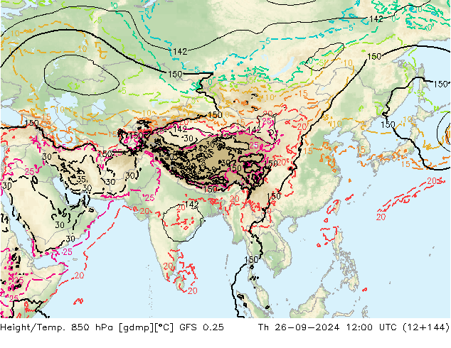 Z500/Yağmur (+YB)/Z850 GFS 0.25 Per 26.09.2024 12 UTC