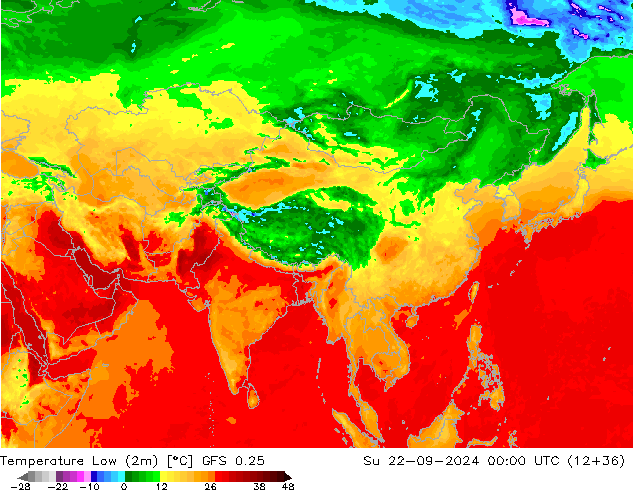 Temperatura mín. (2m) GFS 0.25 dom 22.09.2024 00 UTC