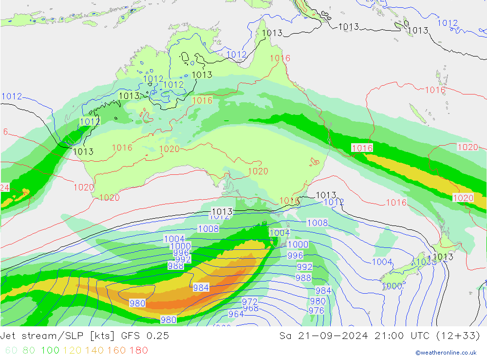 Jet stream/SLP GFS 0.25 So 21.09.2024 21 UTC