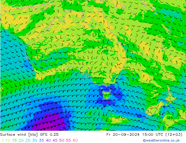 Surface wind GFS 0.25 Pá 20.09.2024 15 UTC