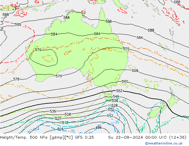 Z500/Yağmur (+YB)/Z850 GFS 0.25 Paz 22.09.2024 00 UTC