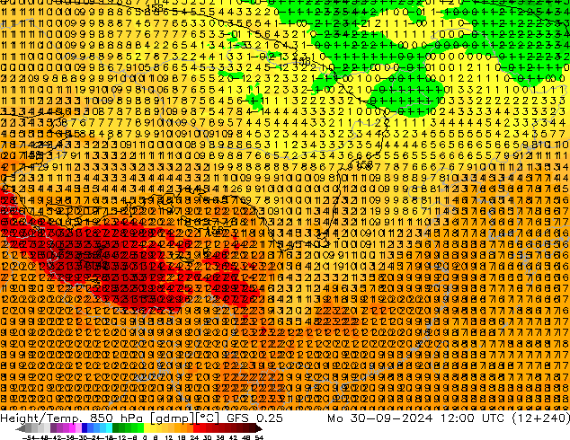 Z500/Rain (+SLP)/Z850 GFS 0.25 星期一 30.09.2024 12 UTC