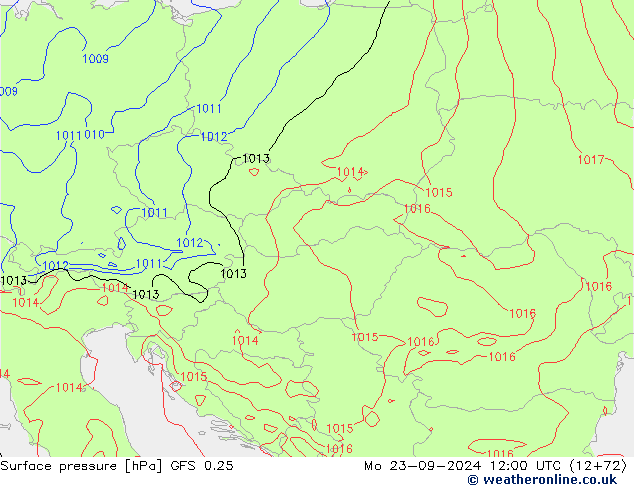 Atmosférický tlak GFS 0.25 Po 23.09.2024 12 UTC