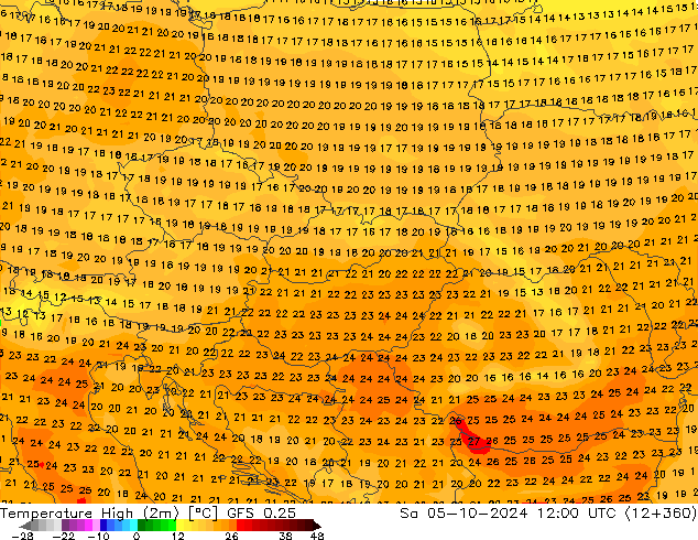 Höchstwerte (2m) GFS 0.25 Sa 05.10.2024 12 UTC