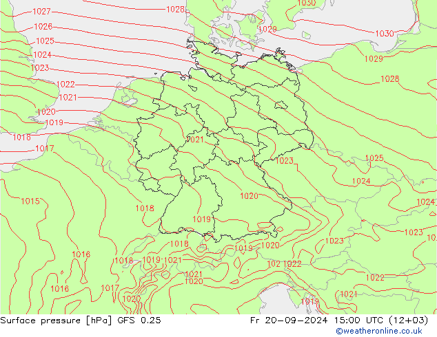 地面气压 GFS 0.25 星期五 20.09.2024 15 UTC