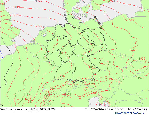 Surface pressure GFS 0.25 Su 22.09.2024 03 UTC