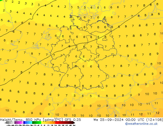 Height/Temp. 850 hPa GFS 0.25 We 25.09.2024 00 UTC