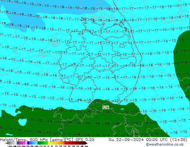 Z500/Yağmur (+YB)/Z850 GFS 0.25 Paz 22.09.2024 00 UTC