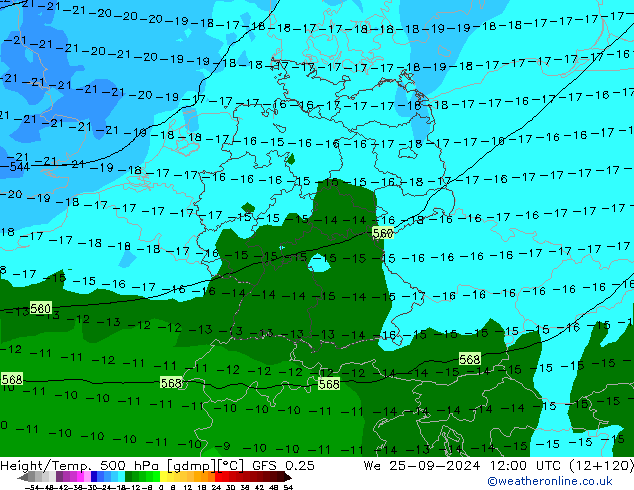 Z500/Yağmur (+YB)/Z850 GFS 0.25 Çar 25.09.2024 12 UTC