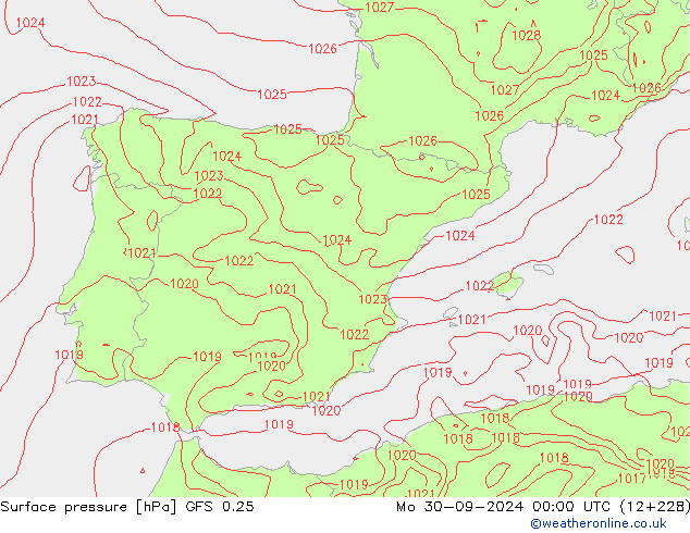 приземное давление GFS 0.25 пн 30.09.2024 00 UTC