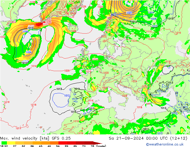 Max. wind velocity GFS 0.25 So 21.09.2024 00 UTC