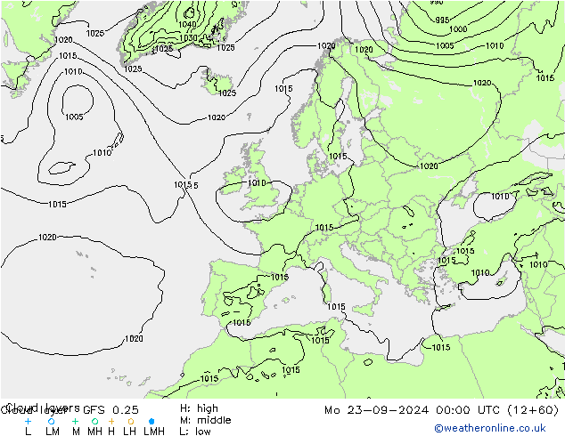 Chmura warstwa GFS 0.25 pon. 23.09.2024 00 UTC