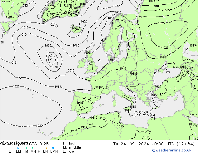 Cloud layer GFS 0.25 Tu 24.09.2024 00 UTC