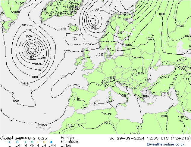 Cloud layer GFS 0.25 Su 29.09.2024 12 UTC