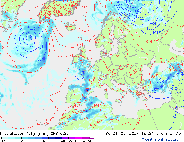 Z500/Rain (+SLP)/Z850 GFS 0.25 Sa 21.09.2024 21 UTC