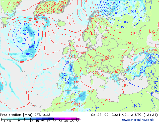 precipitação GFS 0.25 Sáb 21.09.2024 12 UTC