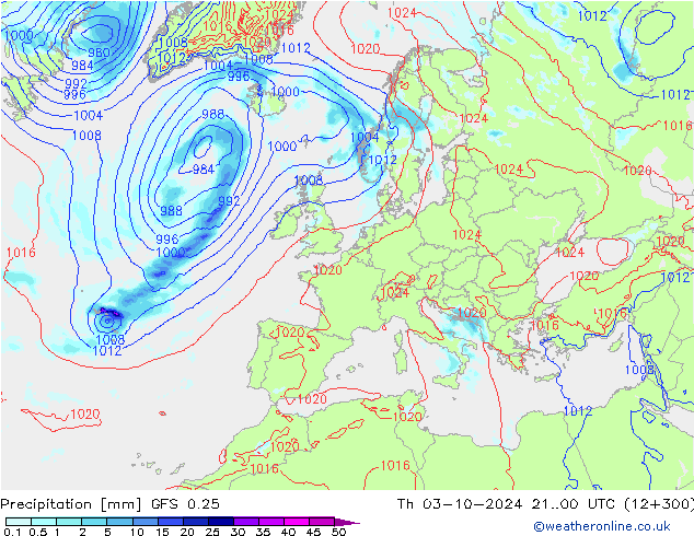 Precipitation GFS 0.25 Th 03.10.2024 00 UTC