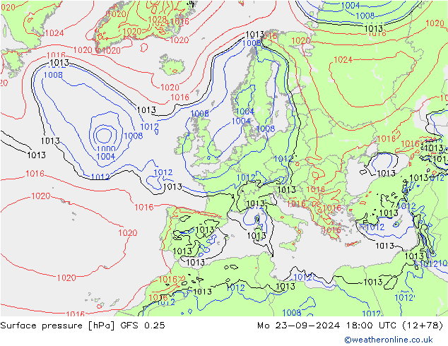 pression de l'air GFS 0.25 lun 23.09.2024 18 UTC