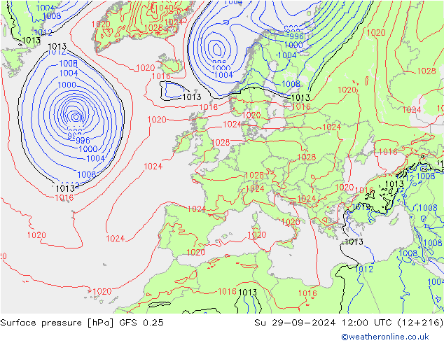 приземное давление GFS 0.25 Вс 29.09.2024 12 UTC