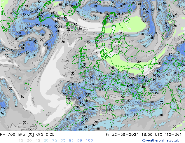 RH 700 гПа GFS 0.25 пт 20.09.2024 18 UTC