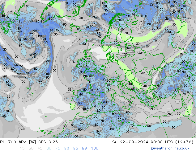 RH 700 hPa GFS 0.25 Su 22.09.2024 00 UTC