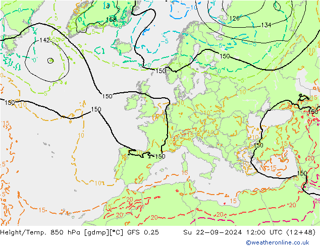 Z500/Yağmur (+YB)/Z850 GFS 0.25 Paz 22.09.2024 12 UTC