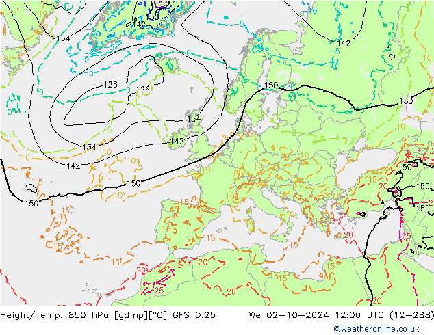 Z500/Rain (+SLP)/Z850 GFS 0.25 mer 02.10.2024 12 UTC