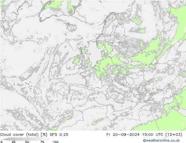 zachmurzenie (suma) GFS 0.25 pt. 20.09.2024 15 UTC