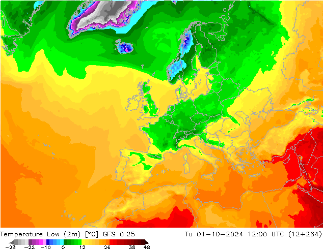 Temp. minima (2m) GFS 0.25 mar 01.10.2024 12 UTC