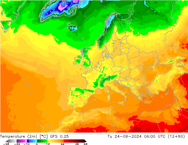 Sıcaklık Haritası (2m) GFS 0.25 Sa 24.09.2024 06 UTC