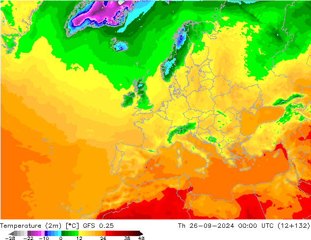 Sıcaklık Haritası (2m) GFS 0.25 Per 26.09.2024 00 UTC