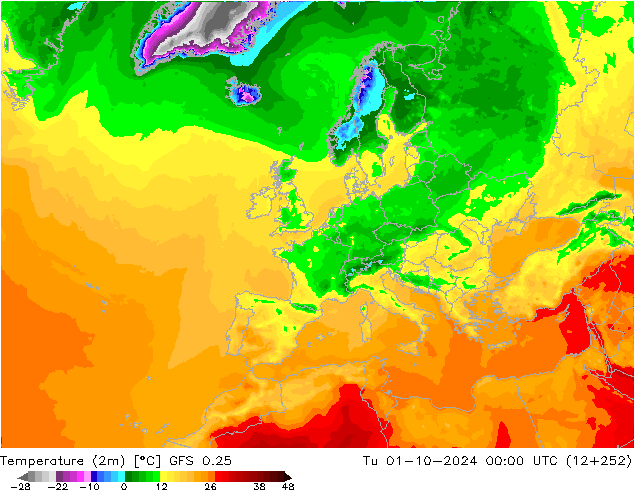 Sıcaklık Haritası (2m) GFS 0.25 Sa 01.10.2024 00 UTC