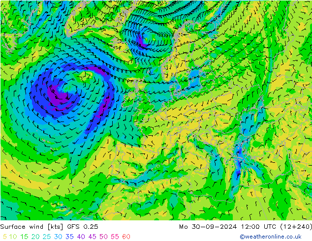 Vent 10 m GFS 0.25 lun 30.09.2024 12 UTC