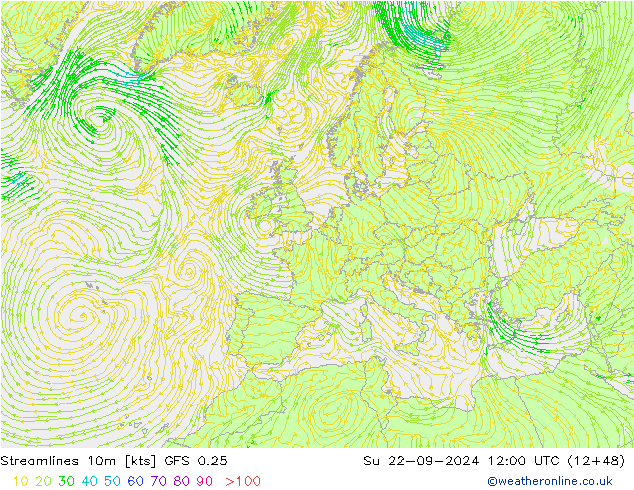 Streamlines 10m GFS 0.25 Su 22.09.2024 12 UTC