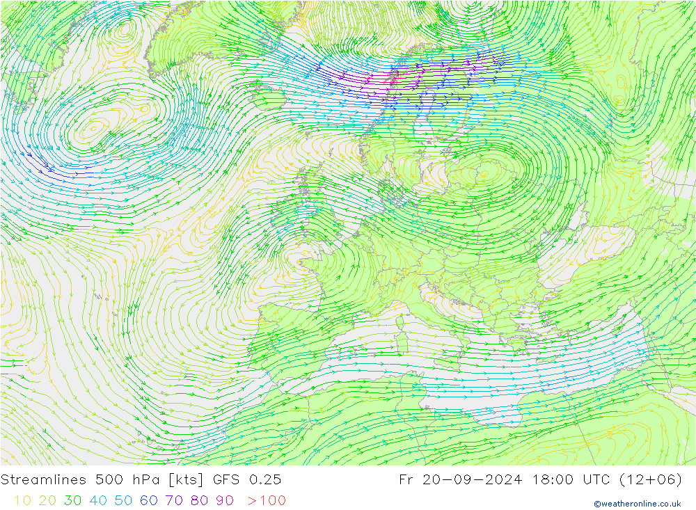 Stromlinien 500 hPa GFS 0.25 Fr 20.09.2024 18 UTC