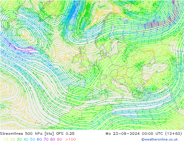 Streamlines 500 hPa GFS 0.25 Mo 23.09.2024 00 UTC