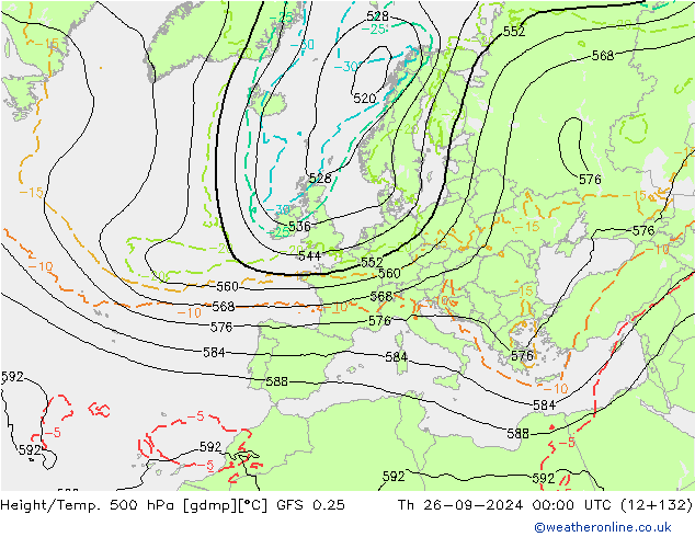 Z500/Yağmur (+YB)/Z850 GFS 0.25 Per 26.09.2024 00 UTC