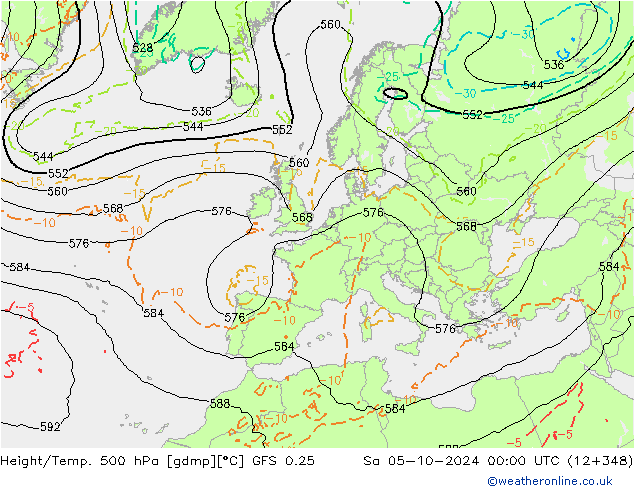 Z500/Rain (+SLP)/Z850 GFS 0.25 Sáb 05.10.2024 00 UTC