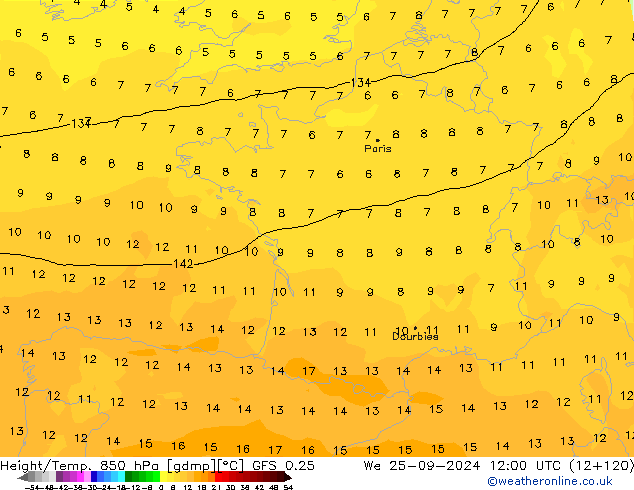 Z500/Rain (+SLP)/Z850 GFS 0.25 mié 25.09.2024 12 UTC