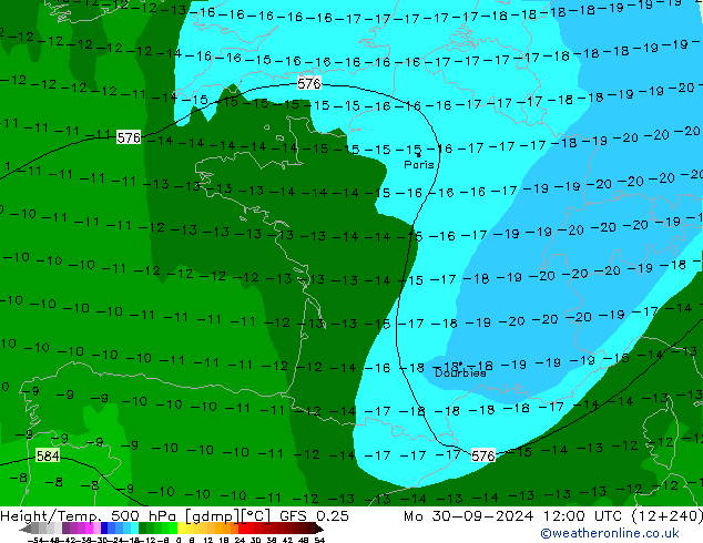 Z500/Rain (+SLP)/Z850 GFS 0.25 Mo 30.09.2024 12 UTC