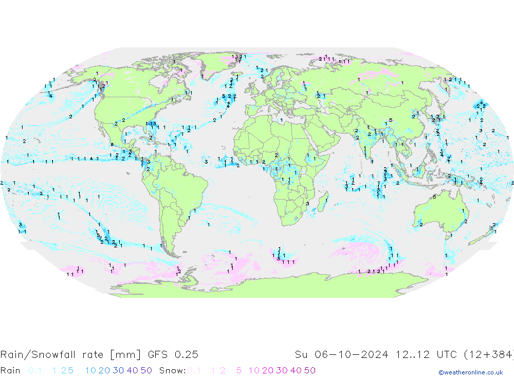 Regen/Schneefallrate GFS 0.25 So 06.10.2024 12 UTC