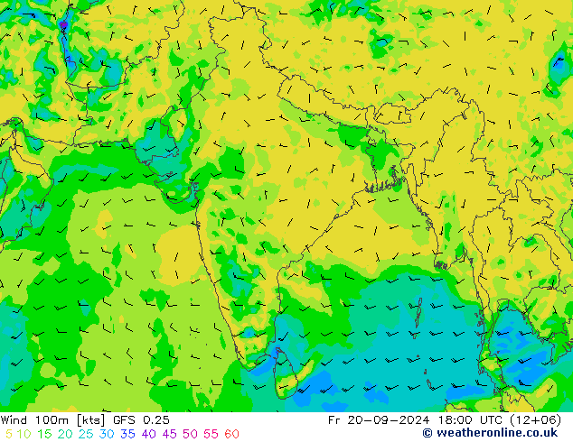 Wind 100m GFS 0.25 vr 20.09.2024 18 UTC