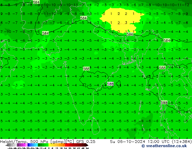 Height/Temp. 500 hPa GFS 0.25 Ne 06.10.2024 12 UTC