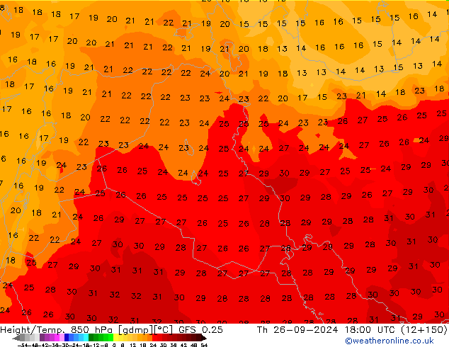 Yükseklik/Sıc. 850 hPa GFS 0.25 Per 26.09.2024 18 UTC