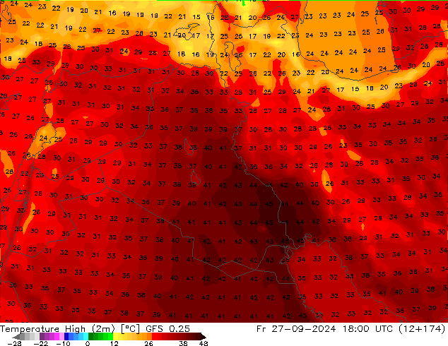 Temperature High (2m) GFS 0.25 Fr 27.09.2024 18 UTC